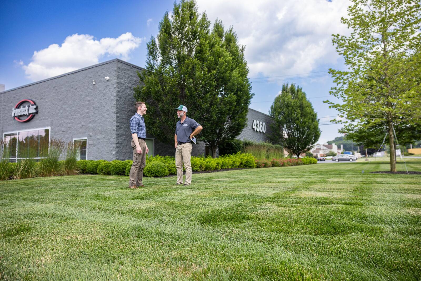 Aerial view of commercial property landscaping 