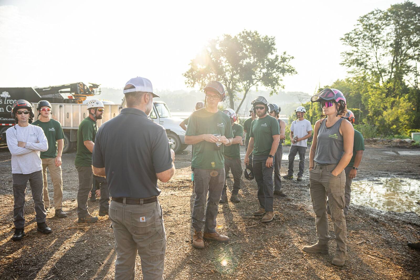 tree technicians gathering for morning meeting