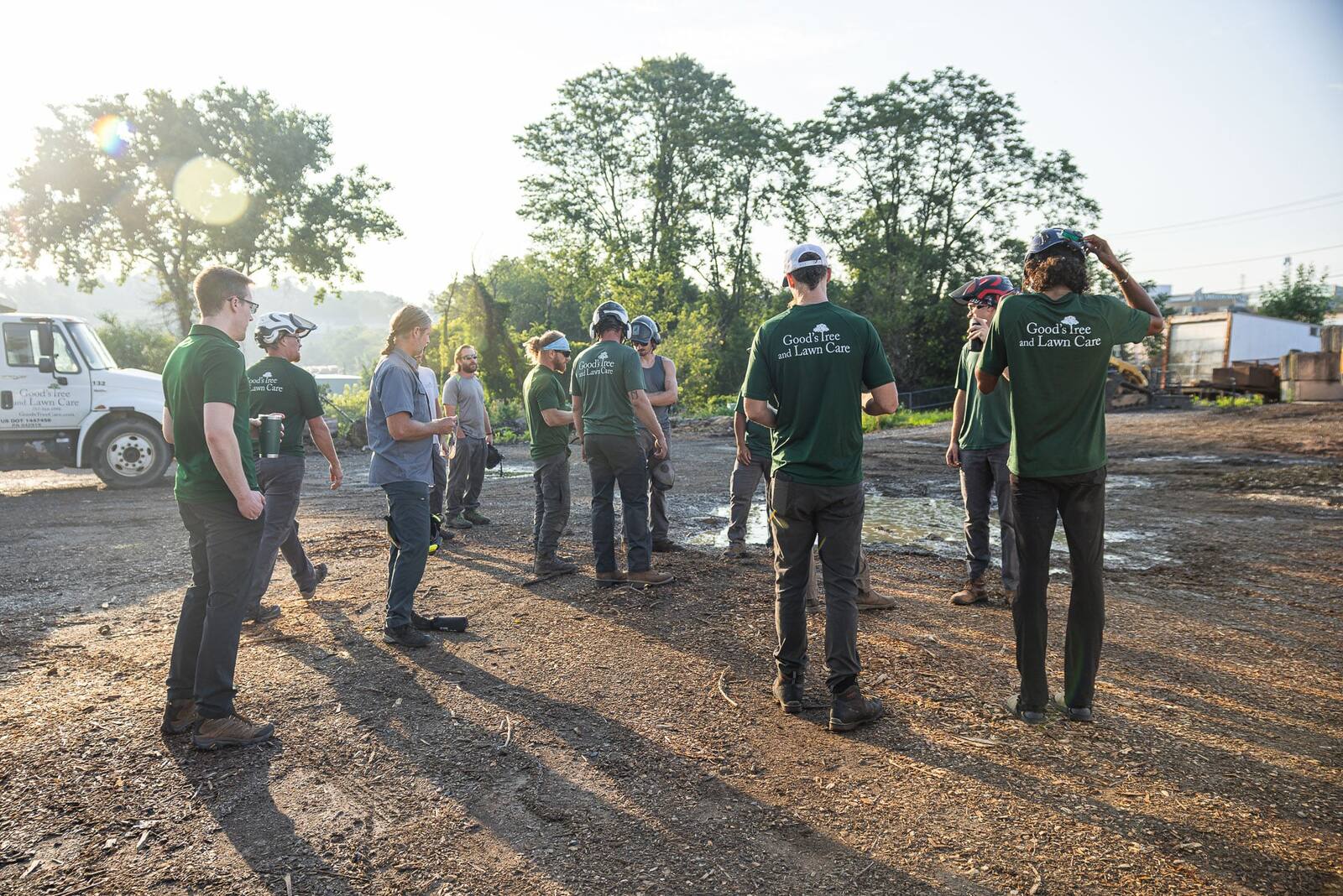 tree technicians gathering for morning meeting