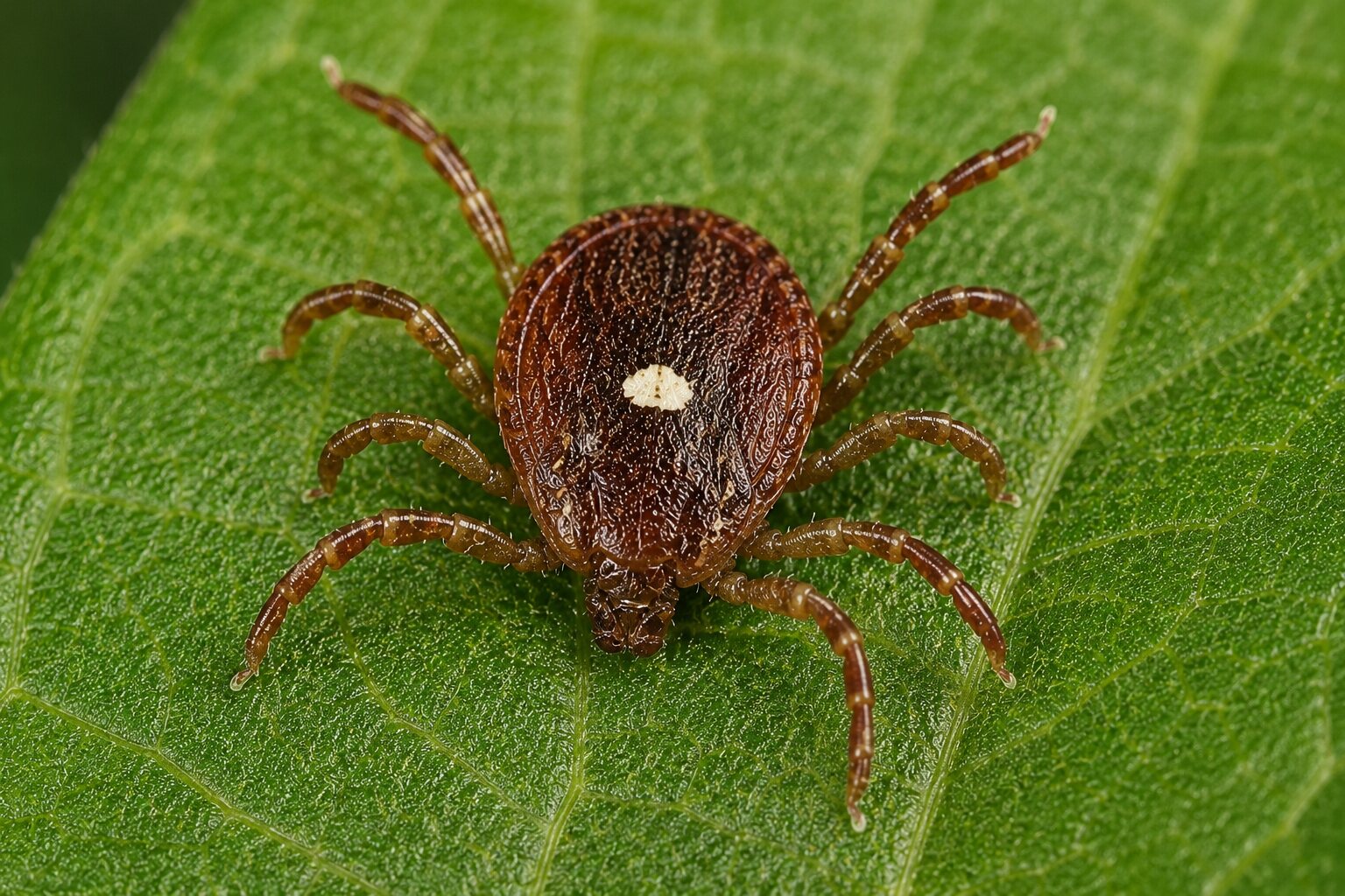 Lone Star tick — Amblyomma americanum — close up showing the single white dot