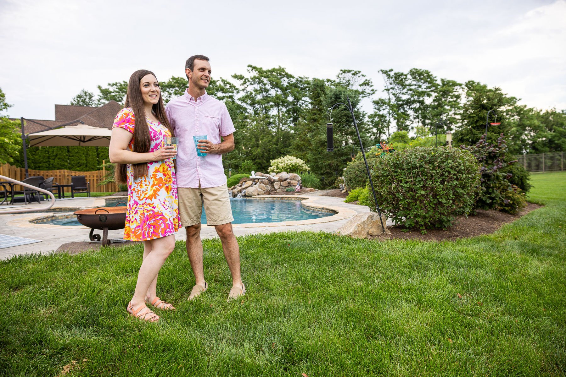 family parents client green lawn happy