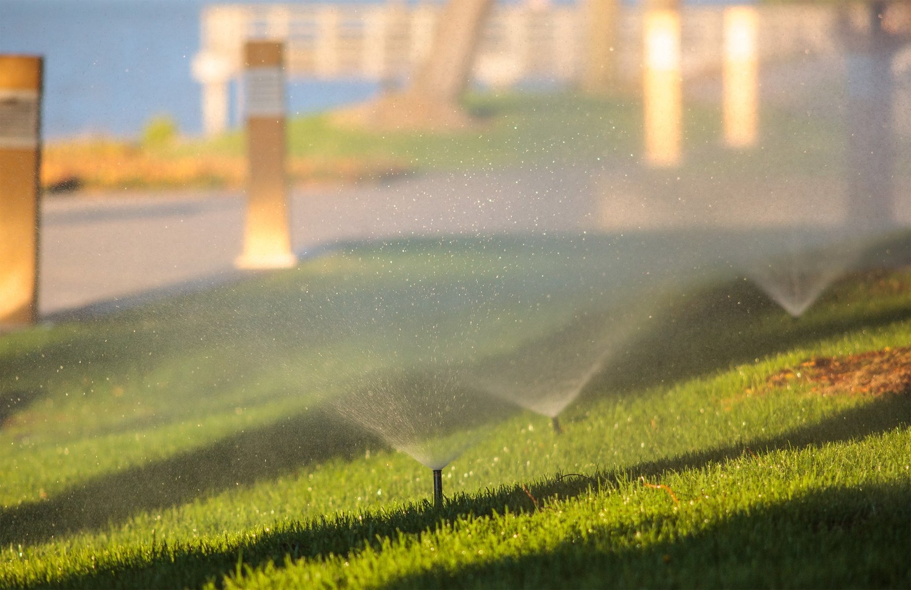 sprinklers running in a lawn