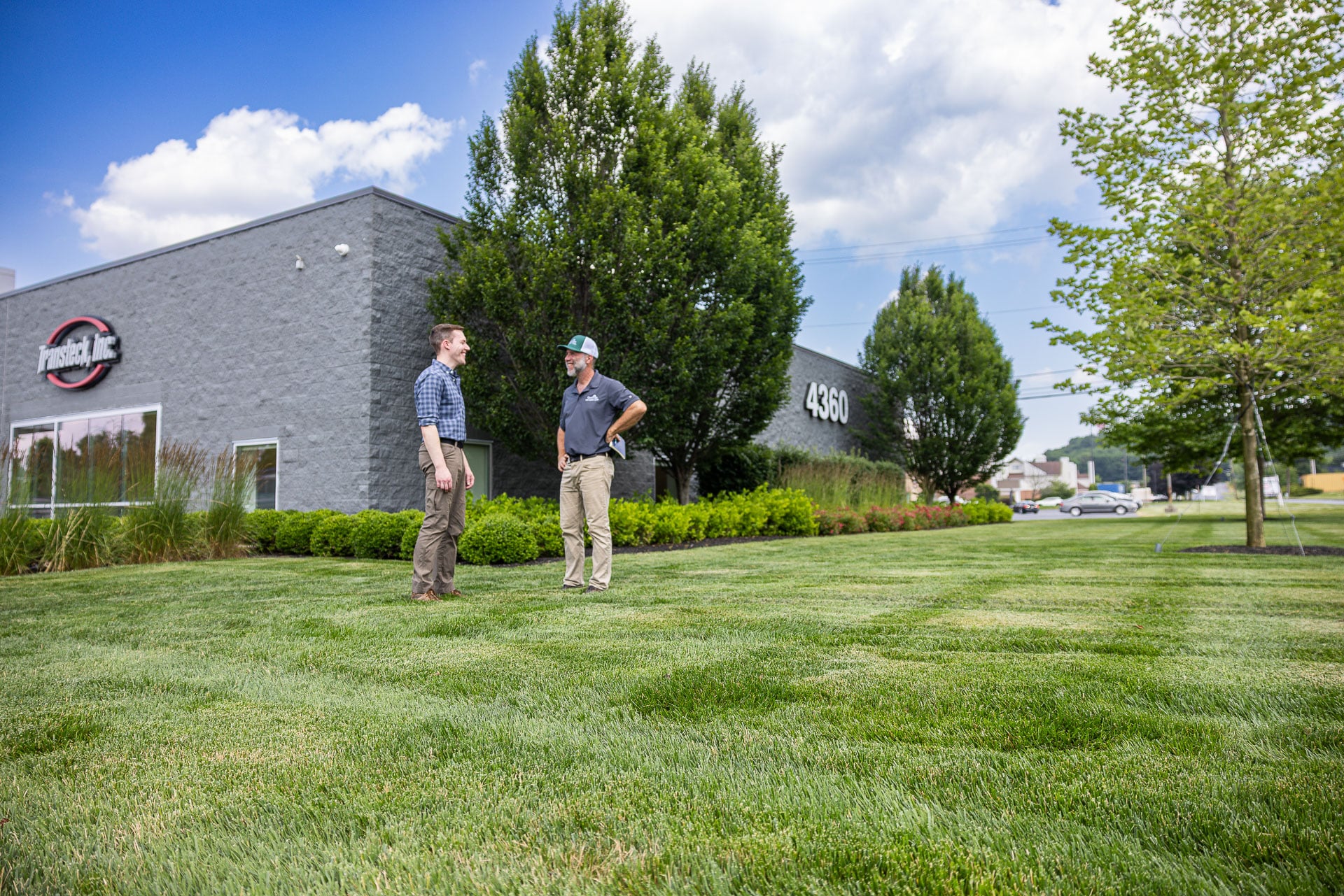 Aerial view of commercial property landscaping 
